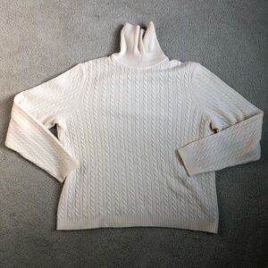 Charter Club Ivory Cable Knit 100% Cashmere Turtleneck Sweater
